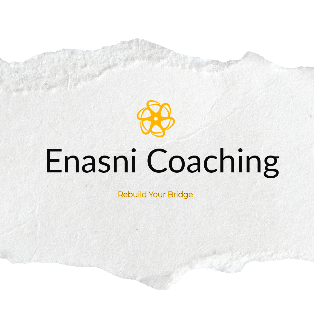 Enasni Coaching logo with yellow energy symbol and slogan "Rebuild Your Bridge"